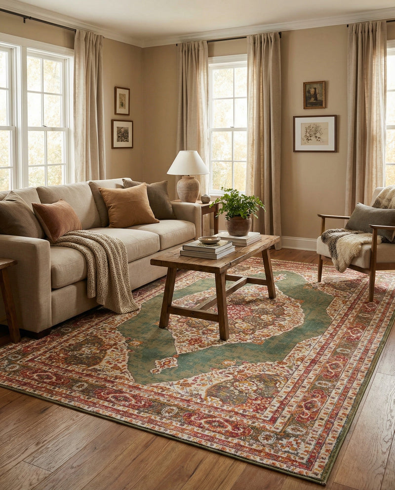 Caribbean Breeze Collection Area Rug -  Windward Rectangle Green  lifestyle 36
