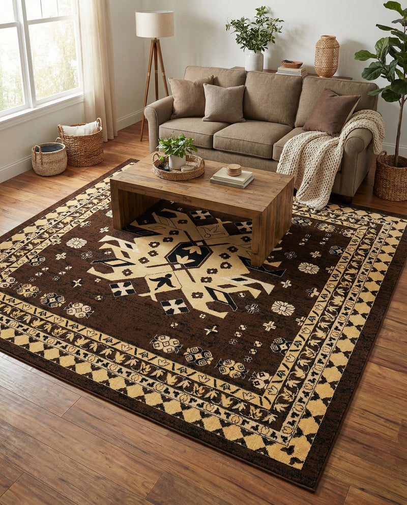 Tabriz Tapestries Collection Area Rug - Azerbaijan (Brown) Square Brown  lifestyle 30