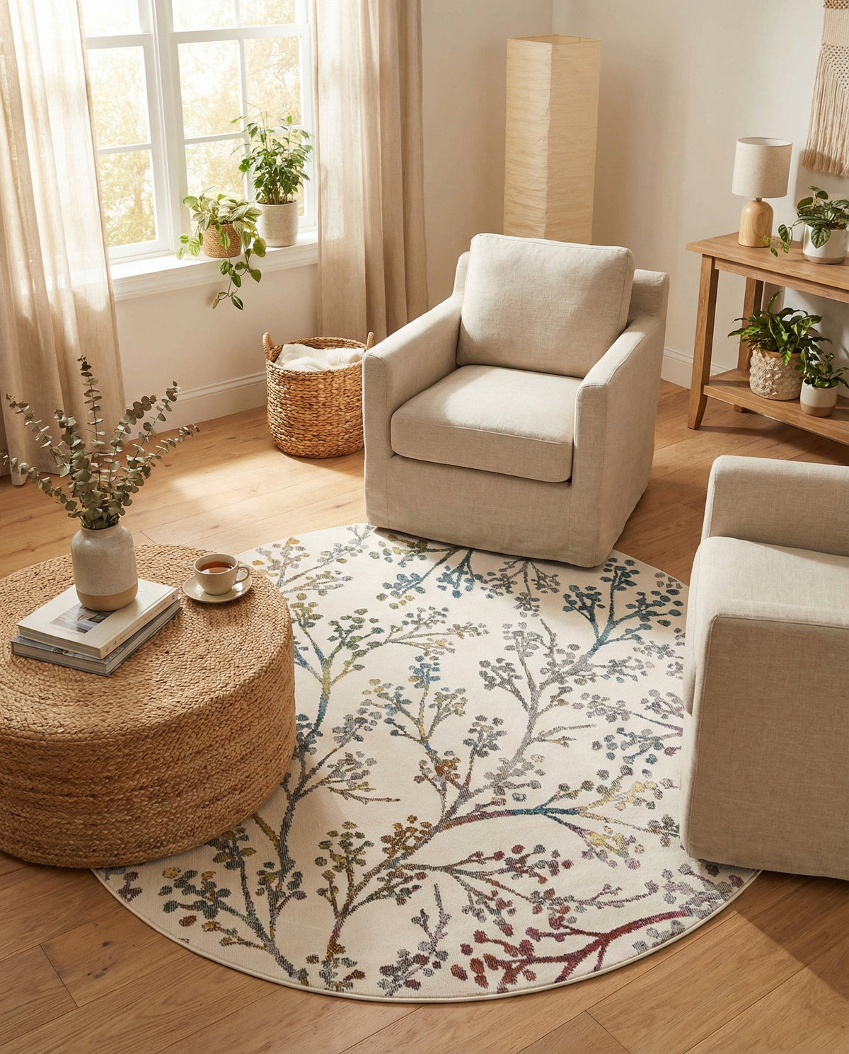 Meadow Breeze Collection Area Rug -  Sunbeam Round Ivory  lifestyle 75