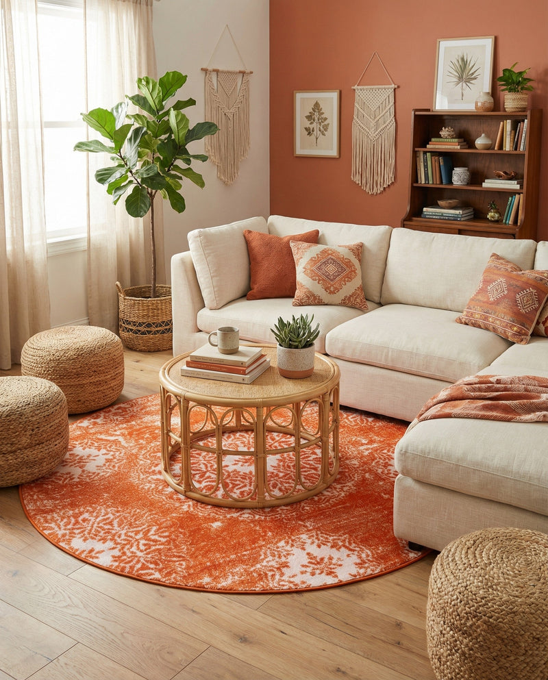 Riviera Elegance Collection Area Rug -  Monaco (Orange) Round Orange  lifestyle 68