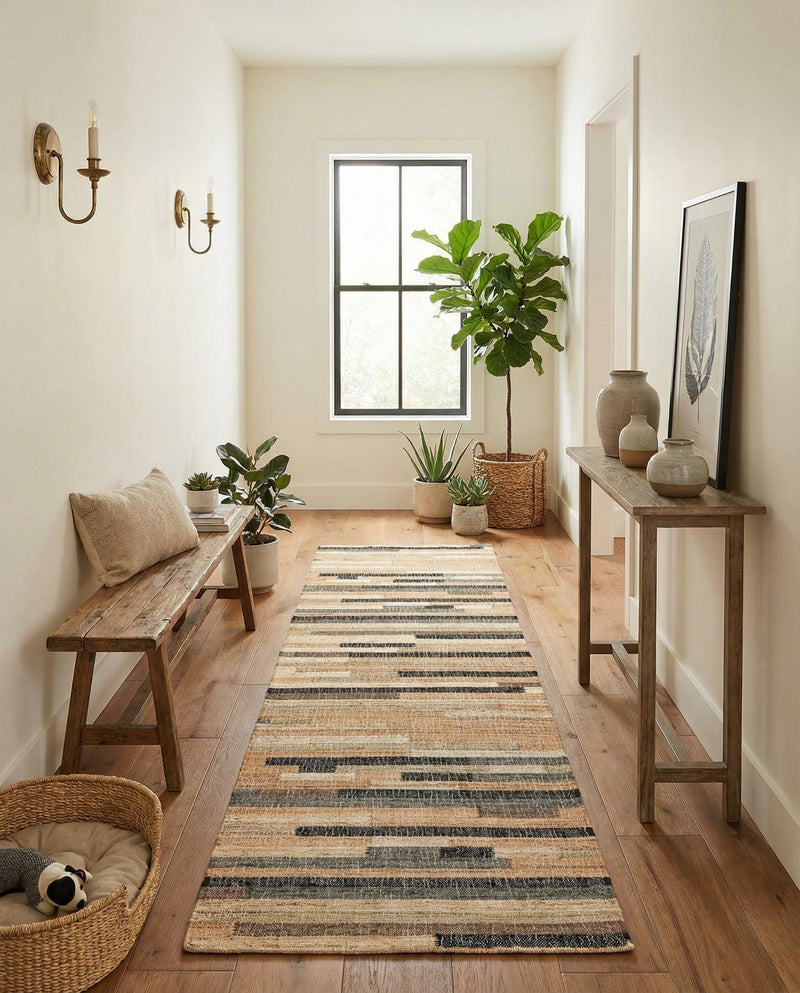 Benares Handwoven Jute Collection Area Rug -  Varanasi Runner Beige  lifestyle 23