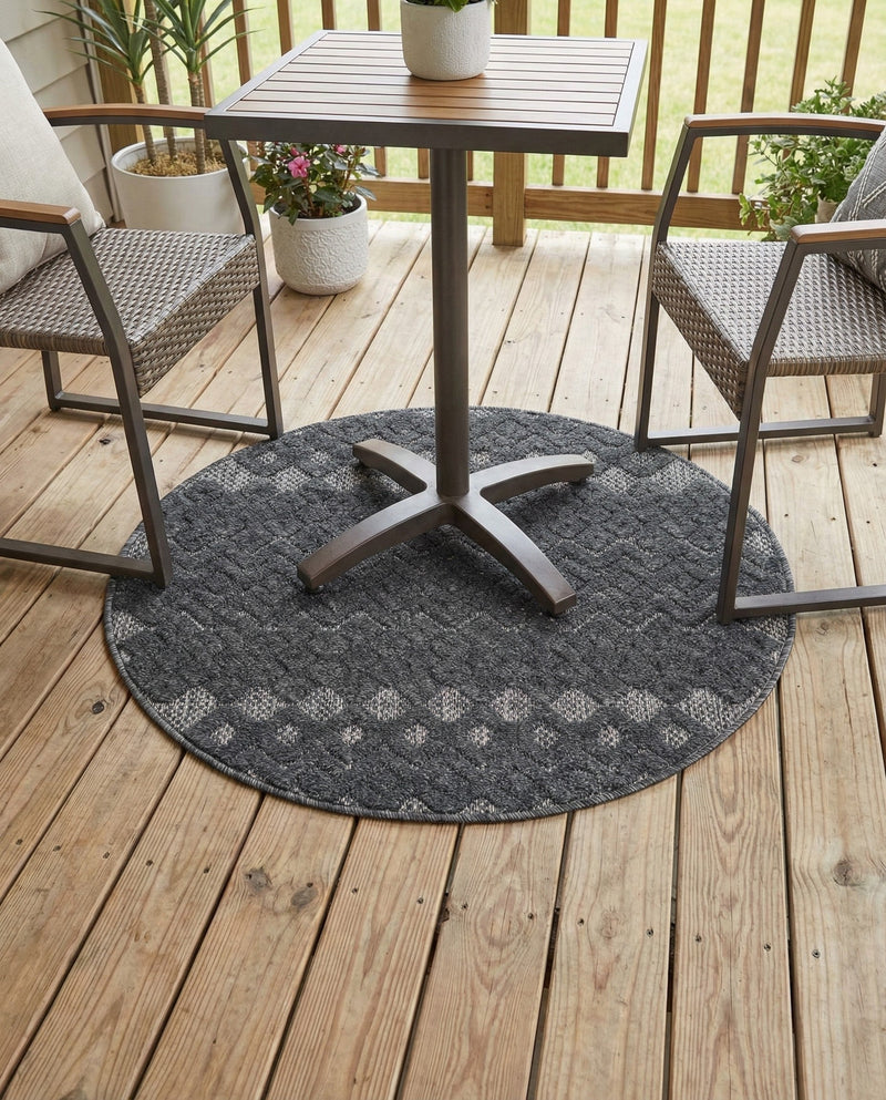 Garden Lattice Charm Collection Area Rug -  Pergola (Charcoal) Round Charcoal  lifestyle 58
