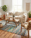 Zigzag Marina Collection Area Rug - HarborStripes Rectangle Green  lifestyle 28