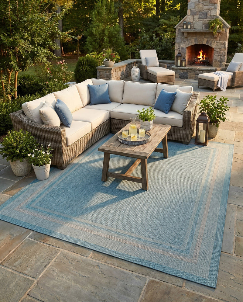 Terrace Fringe Collection Area Rug - Veranda (Aquamarine) Rectangle Aquamarine  lifestyle 22