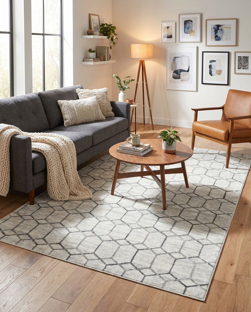 Garden Maze Retreat Collection Area Rug - Hedgegrove Rectangle White  lifestyle 26