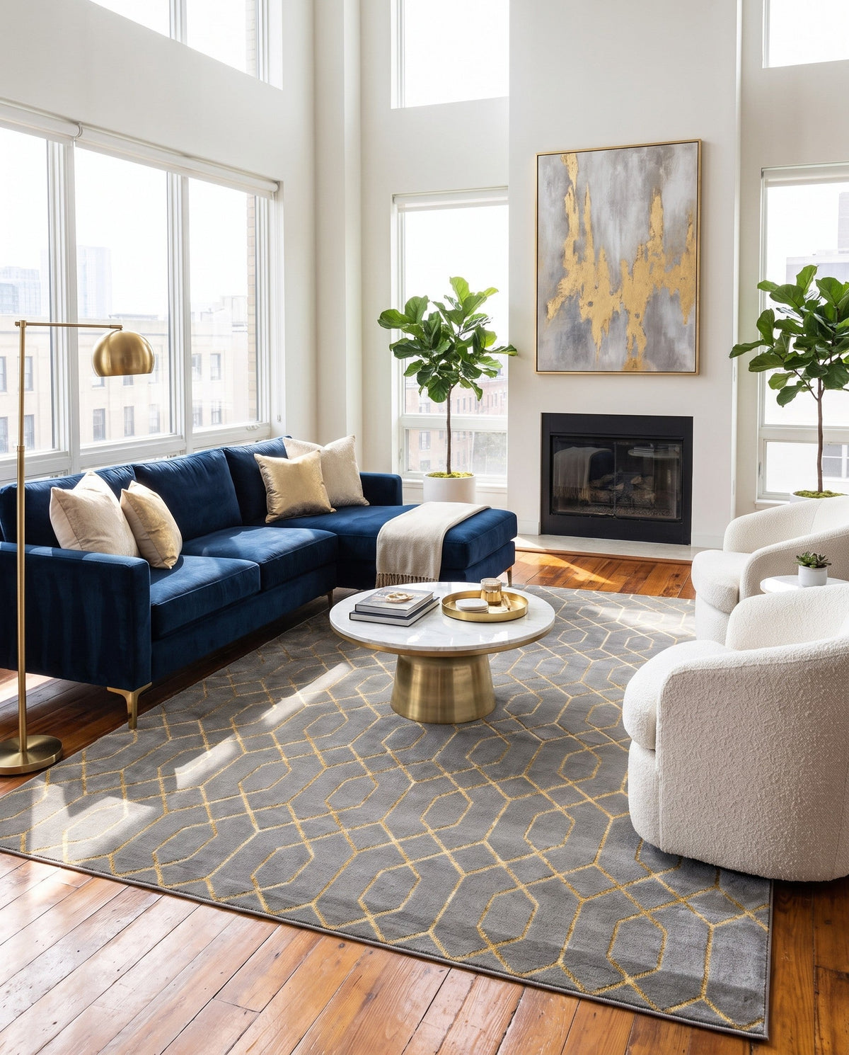 Hollywood Luxe Collection Area Rug - Sunset Rectangle Gray and Gold  lifestyle 93