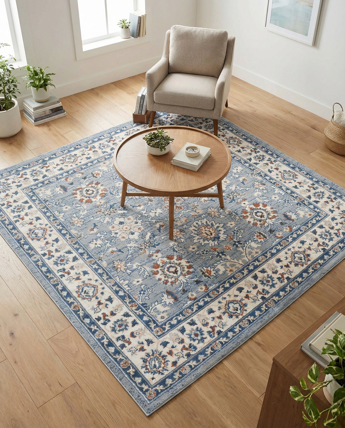 Savannah Elegance Collection Area Rug - Augusta (Aqua Blue) Square Aqua Blue  lifestyle 130