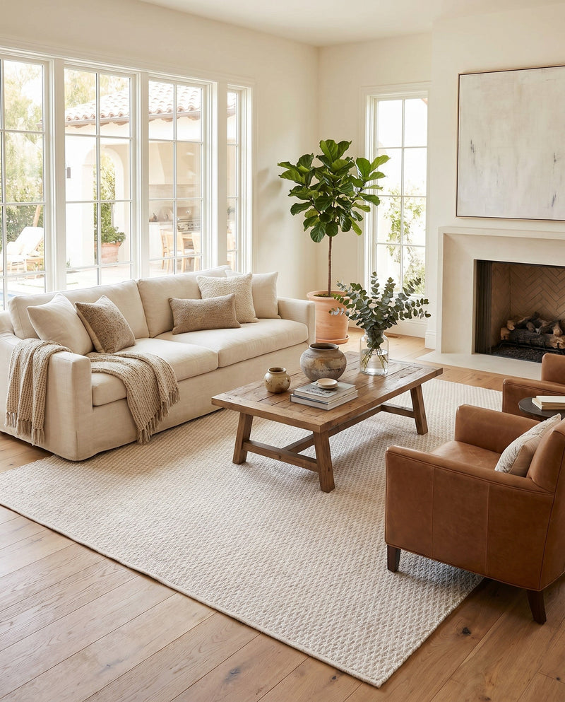 Trellis Wool Collection Area Rug - Cobbles Rectangle Ivory  lifestyle 29