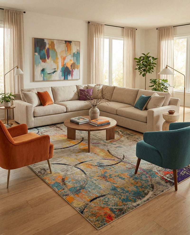 Chromatic Oasis Collection Area Rug -  Fresco Rectangle Multi  lifestyle 22