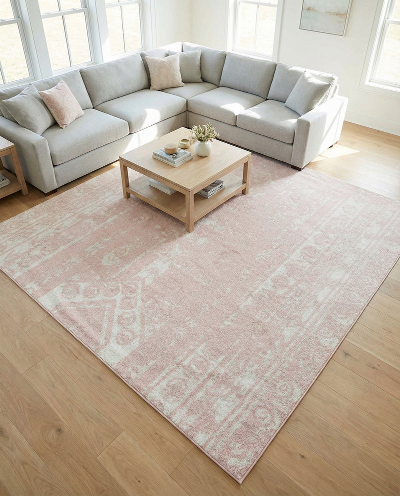 Brighton Stripes Collection Area Rug - Sussex (Pink) Square Pink  lifestyle 49