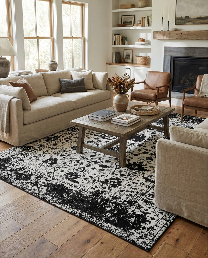 Cascade Range Collection Area Rug -  Shasta (Black and White) Rectangle Black and White  lifestyle 16