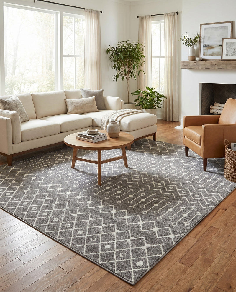 Mediterranean Lattice Collection Area Rug - Santorini (Gray) Square Gray  lifestyle 75