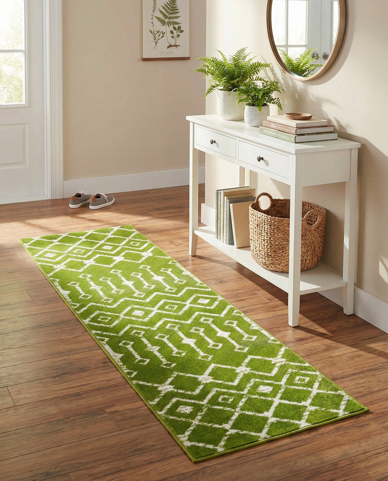 Marrakech Lattice Collection Area Rug - Medina (Green) Runner Green  lifestyle 53