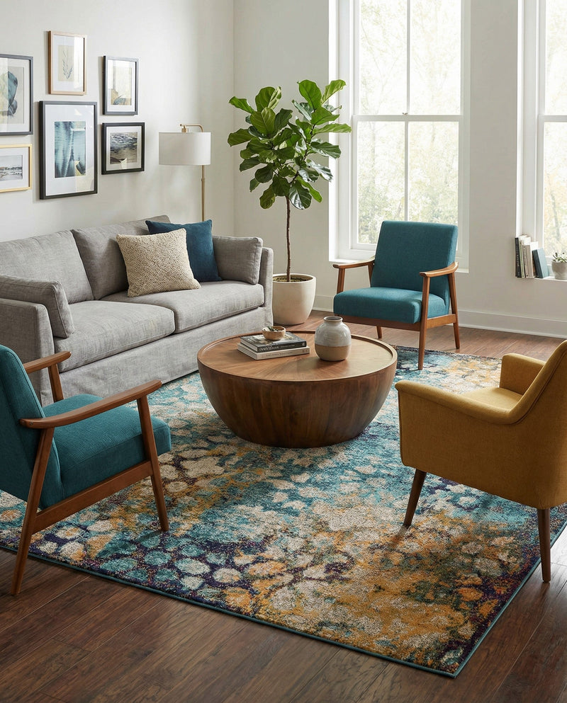 Venetian Tapestry Collection Area Rug - Murano Rectangle Blue  lifestyle 55