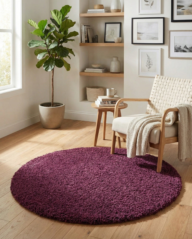 Plush Oasis Collection Area Rug - Serenity (Eggplant Purple) Round Eggplant Purple  lifestyle 48