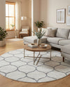 Trellis Mosaic Collection Area Rug -  Pergolatown (Ivory) Round Ivory  lifestyle 40