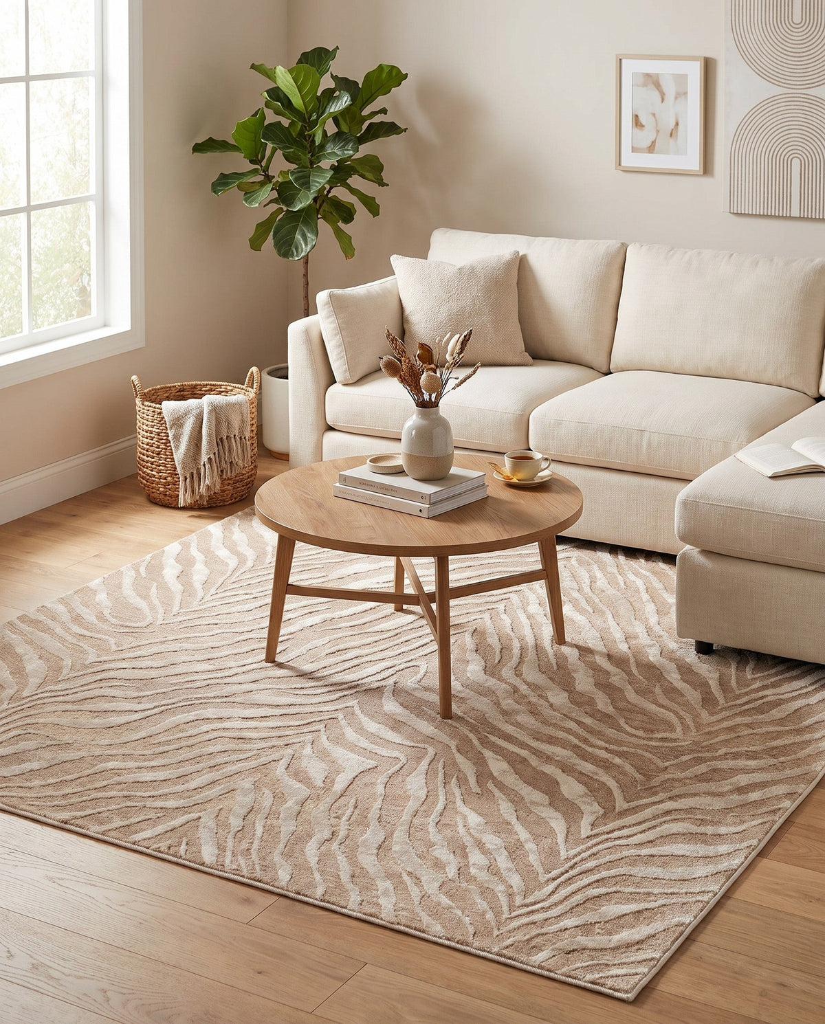Bloomsbury Elegance Collection Area Rug -  Chelsea Square Beige and Ivory  lifestyle 195