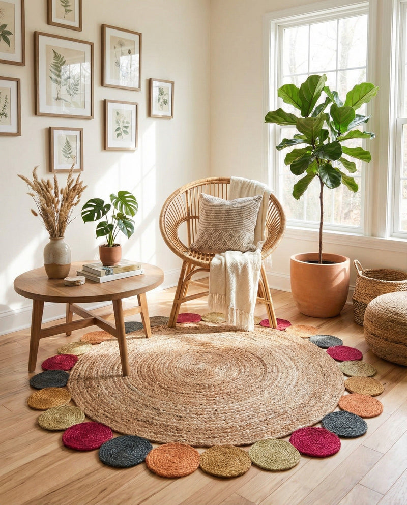 Woven Seaside Jute Collection Area Rug - Santorini Round Natural  lifestyle 7