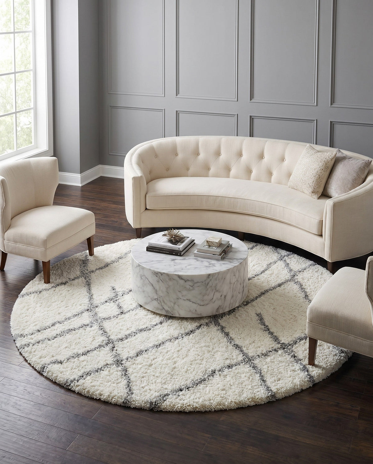 Cozy Haven Shag Collection Area Rug - Serenity (Ivory) Round Ivory  lifestyle 61