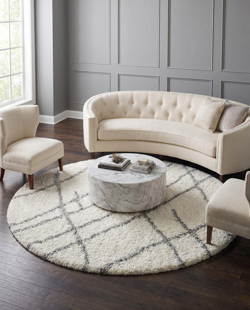 Cozy Haven Shag Collection Area Rug - Serenity (Ivory) Round Ivory  lifestyle 61