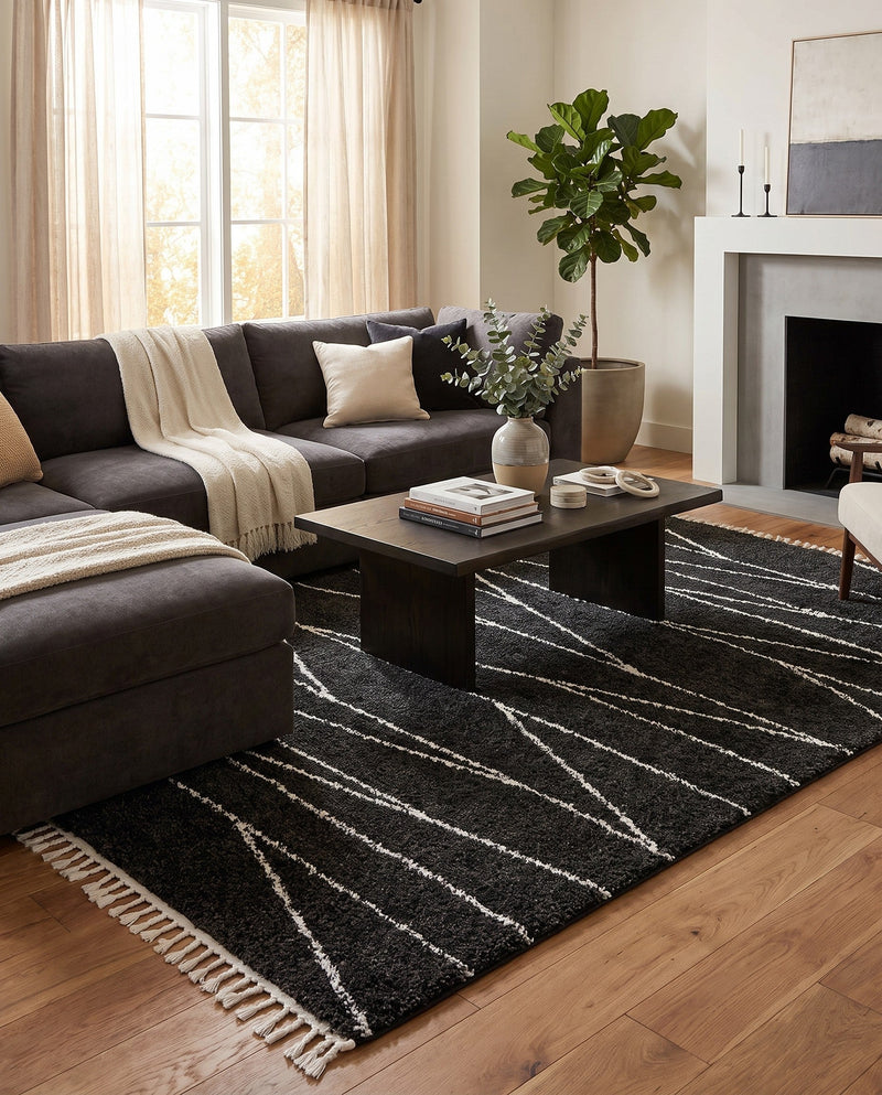 Tranquil Tides Shag Collection Area Rug -  Frost Rectangle Black and White  lifestyle 45