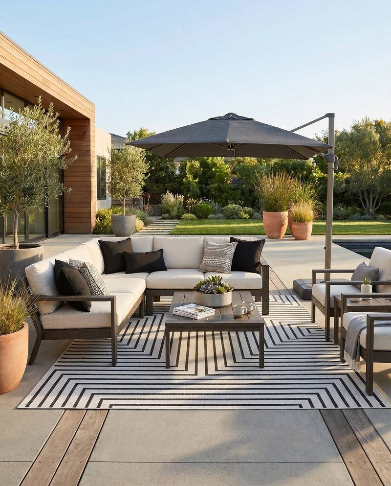 Urban Terrace Collection Area Rug -  Astoria (White and Black) Rectangle White and Black  lifestyle 14