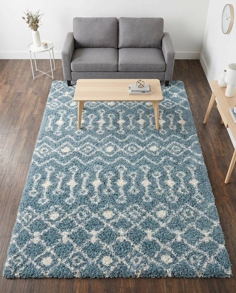 Berber Lattice Shag Collection Area Rug - Atlas (Light Blue) Rectangle Light Blue  lifestyle 14