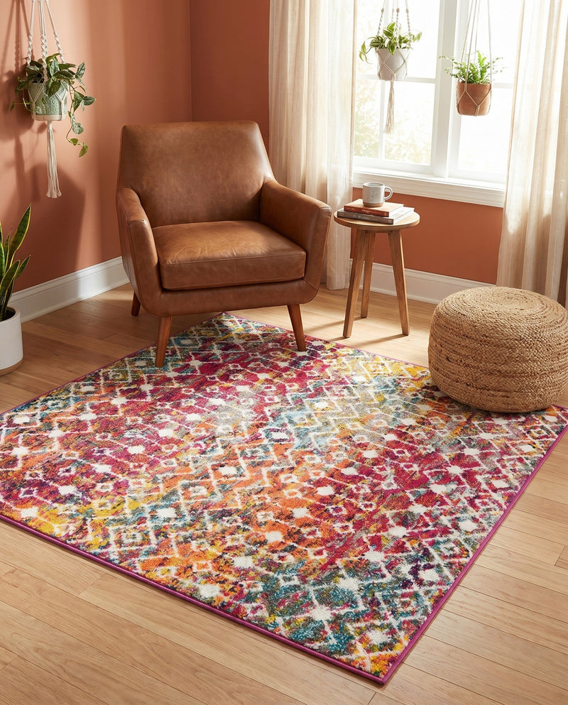 Mediterranean Lattice Collection Area Rug - Santorini (Multi) Square Multi  lifestyle 51