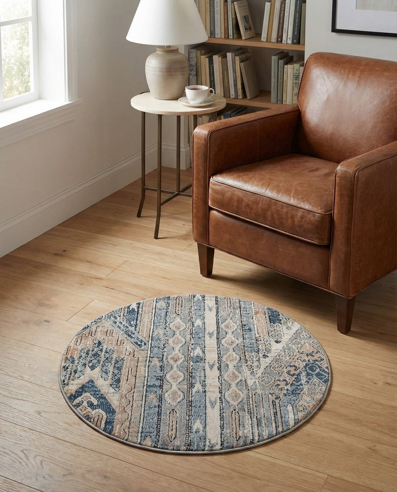 Cascade Range Collection Area Rug - Hood (Navy Blue) Round Navy Blue  lifestyle 37