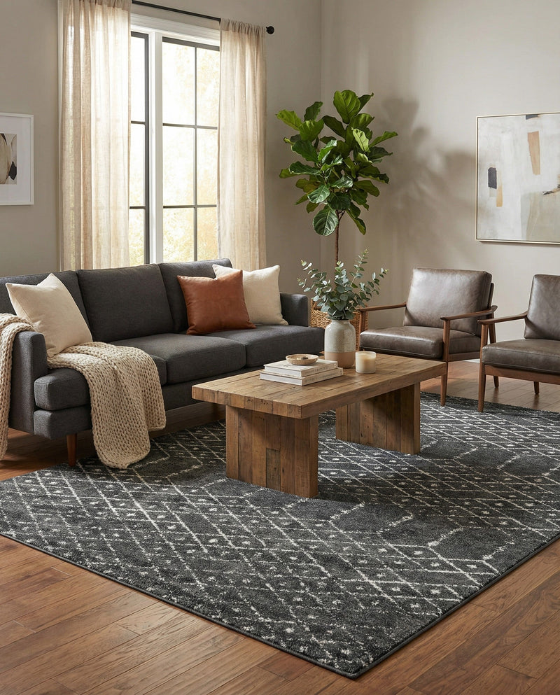 Marrakesh Lattice Collection Area Rug - Casablanca (Charcoal Gray) Rectangle Charcoal Gray  lifestyle 16