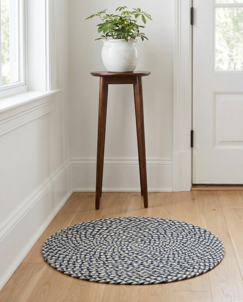 Highland Woven Jute Collection Area Rug - Glenmore (Navy Blue) Round Navy Blue  lifestyle 52