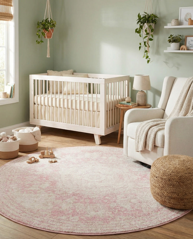 Dover Terrace Collection Area Rug -  Lagoon (Pink) Round Pink  lifestyle 30