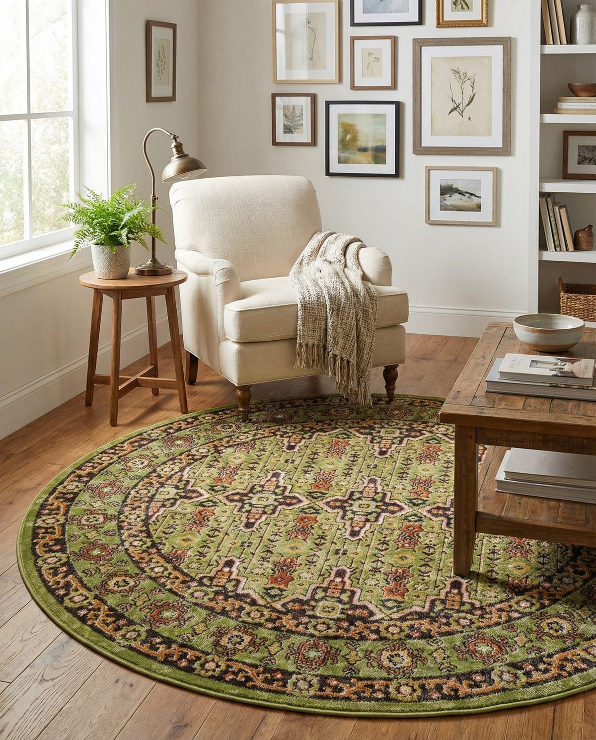 Geneva Terrace Collection Area Rug -  Nyon Round Green  lifestyle 113