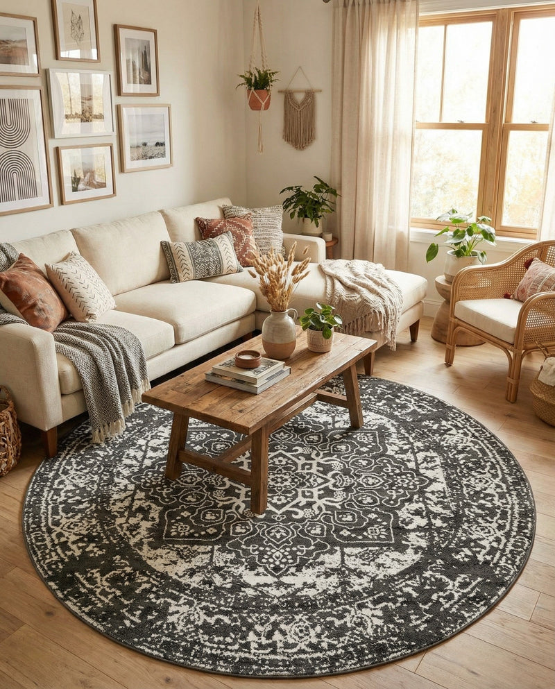 Georgetown Rugs Collection Area Rug - Dupont (Dark Gray) Round Dark Gray  lifestyle 66