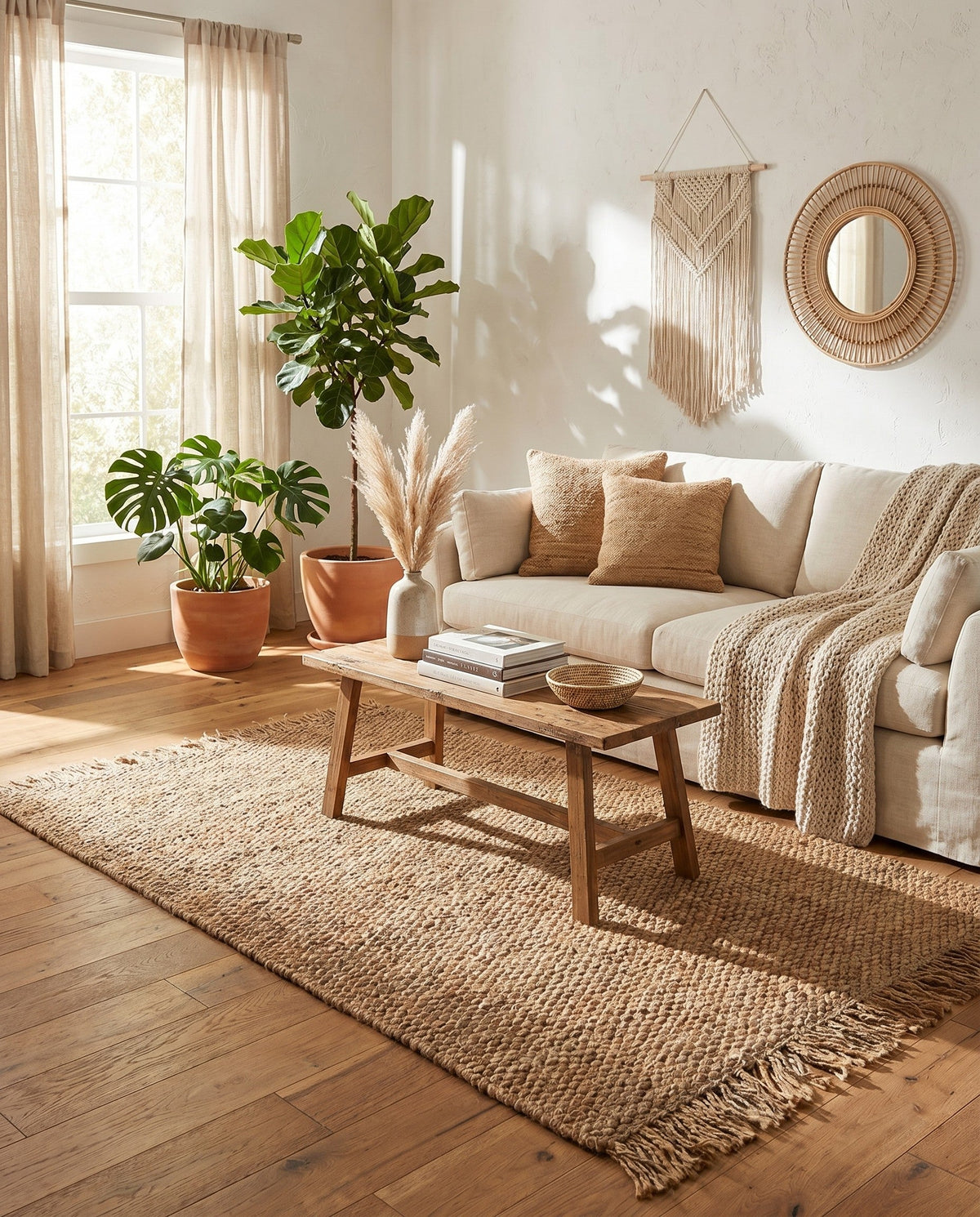 Savannah Jute Collection Area Rug - Seashore Rectangle Natural  lifestyle 43