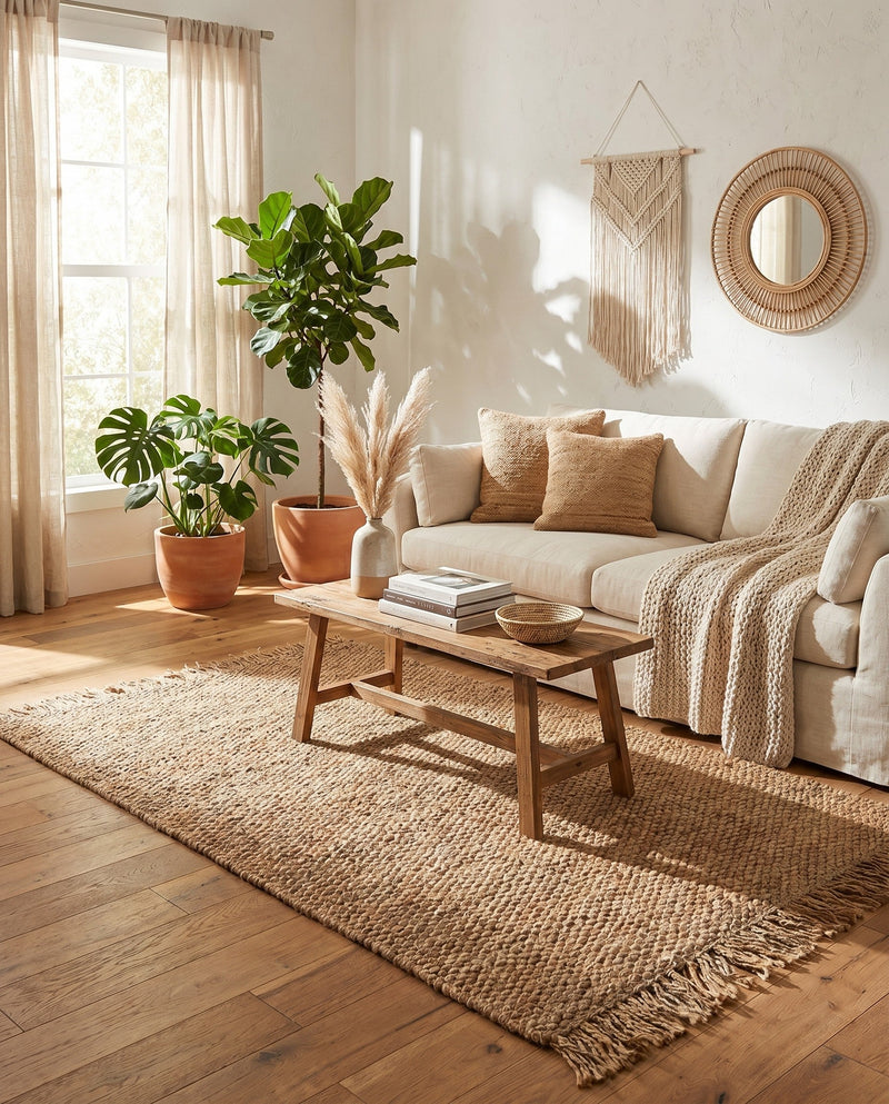 Savannah Jute Collection Area Rug - Seashore Rectangle Natural  lifestyle 43