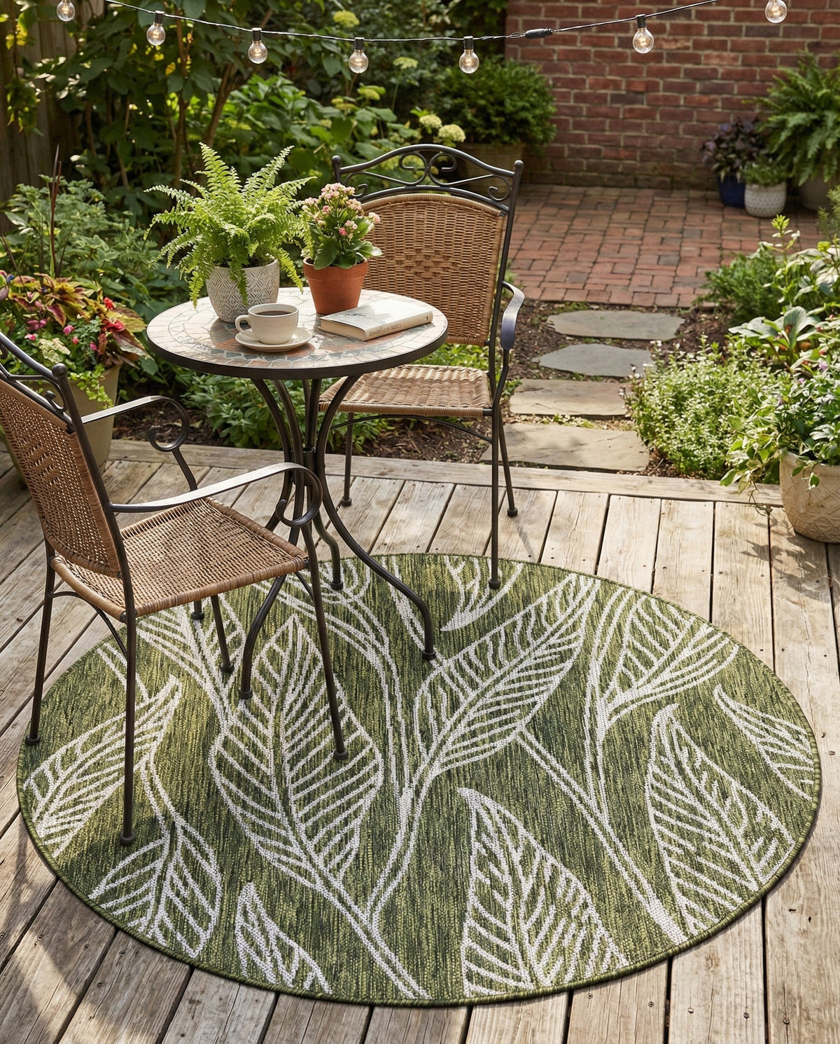 Seaside Blooms Collection Area Rug -  Evergreen (Green) Round Green  lifestyle 57