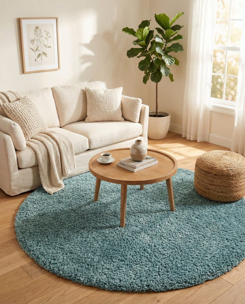Plush Oasis Collection Area Rug - Serenity (Light Slate Blue) Round Light Slate Blue  lifestyle 38