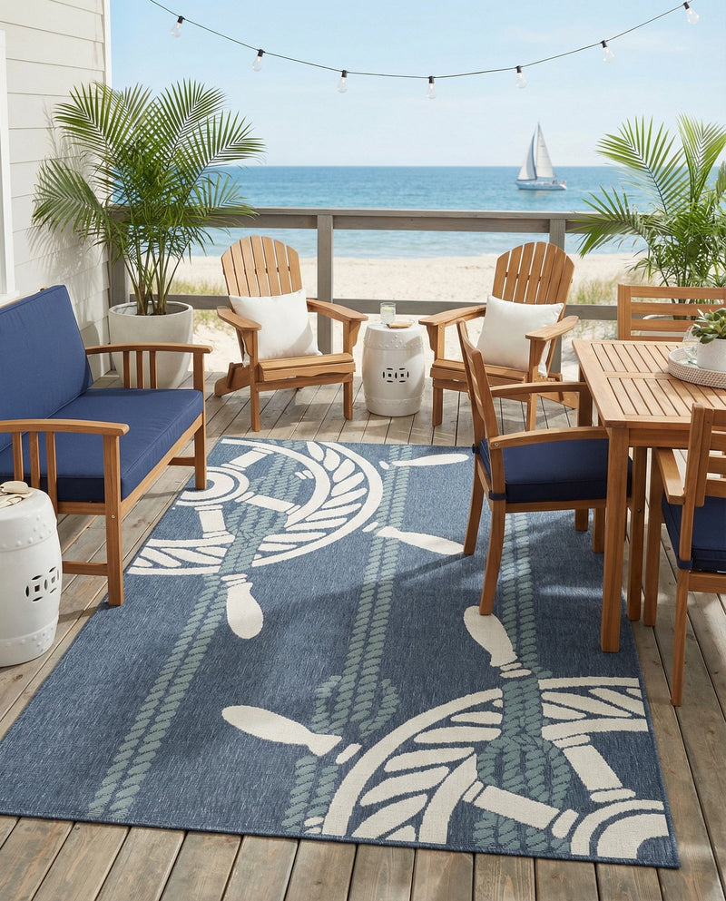 Seaside Haven Rugs Collection Area Rug - Harbor Rectangle Navy Blue  lifestyle 8