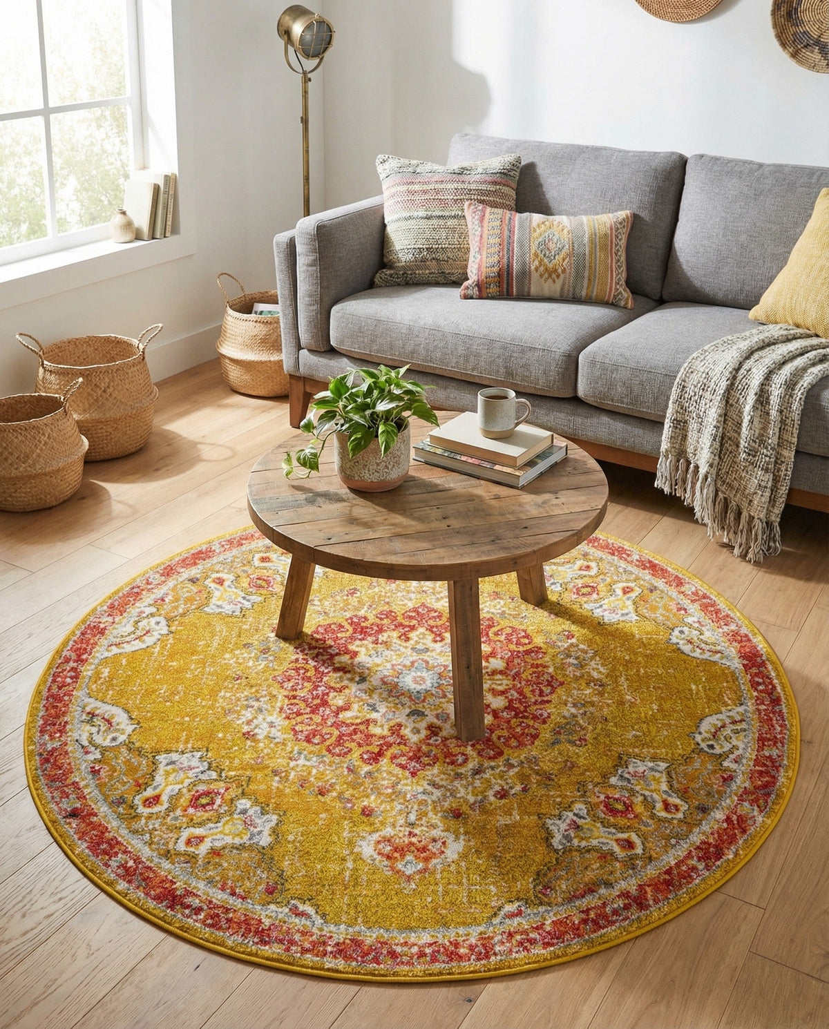 Brighton Terrace Collection Area Rug - Hove (Gold) Round Gold  lifestyle 83