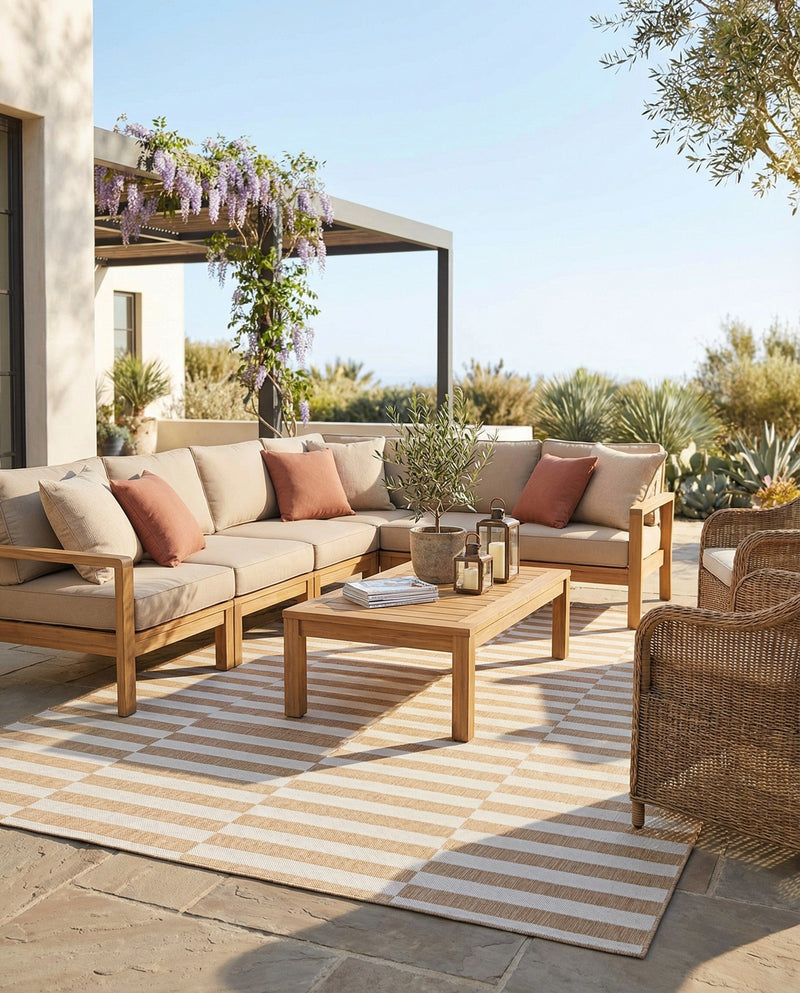 Seaside Stripes Collection Area Rug - Cabana (Taupe) Rectangle Taupe  lifestyle 48