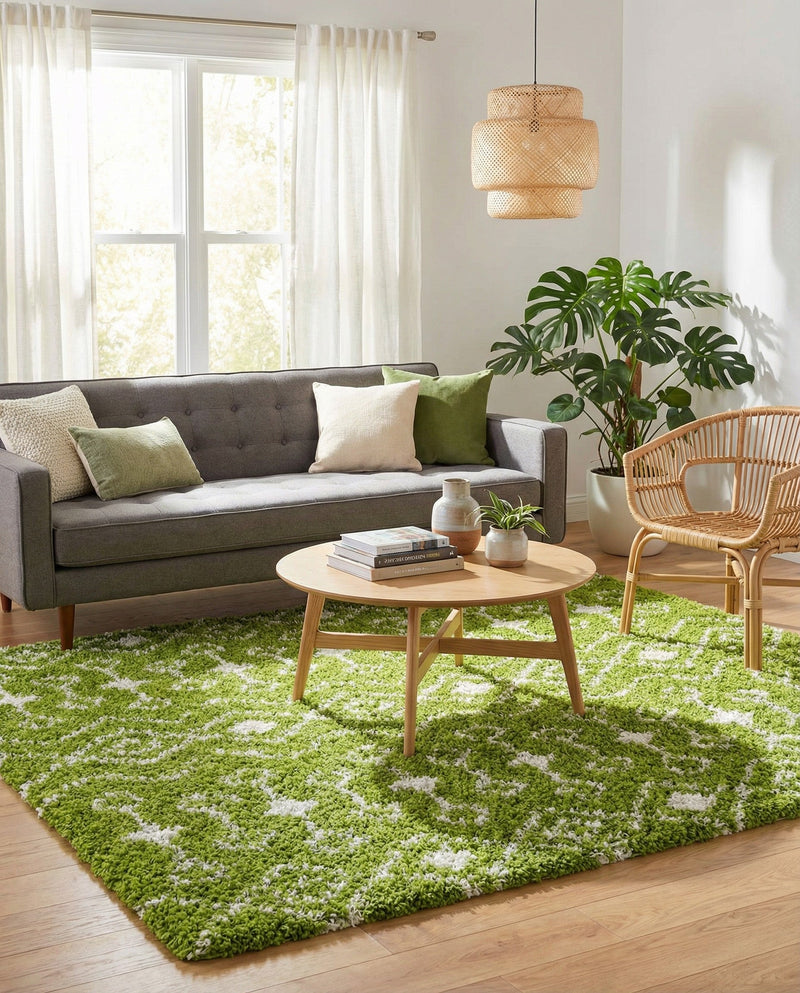 Berber Lattice Shag Collection Area Rug - Atlas (Green) Square Green  lifestyle 43