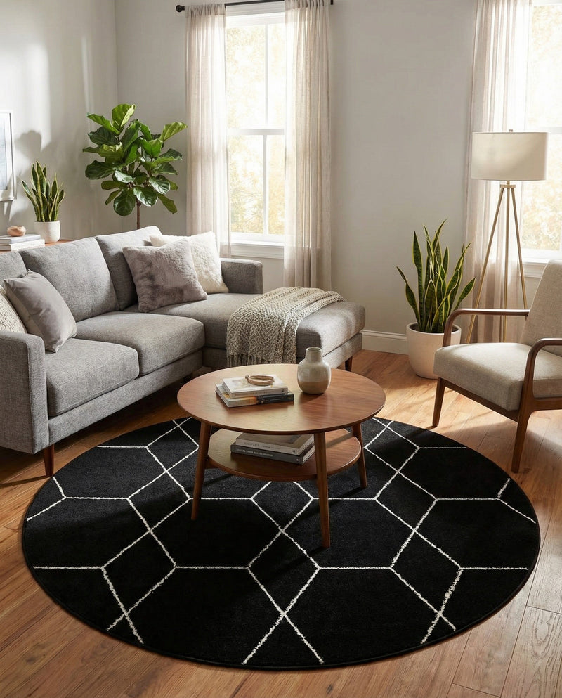 Trellis Mosaic Collection Area Rug - Arborville (Black) Round Black  lifestyle 41