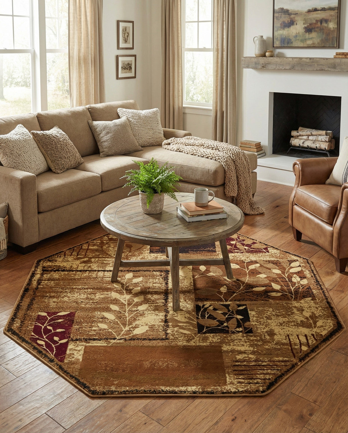 Bistro Lounge Collection Area Rug -  Affogato Octagon Beige  lifestyle 165