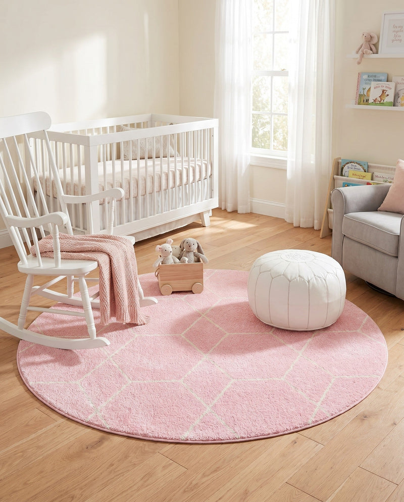 Trellis Mosaic Collection Area Rug - Arborville (Light Pink) Round Light Pink  lifestyle 75