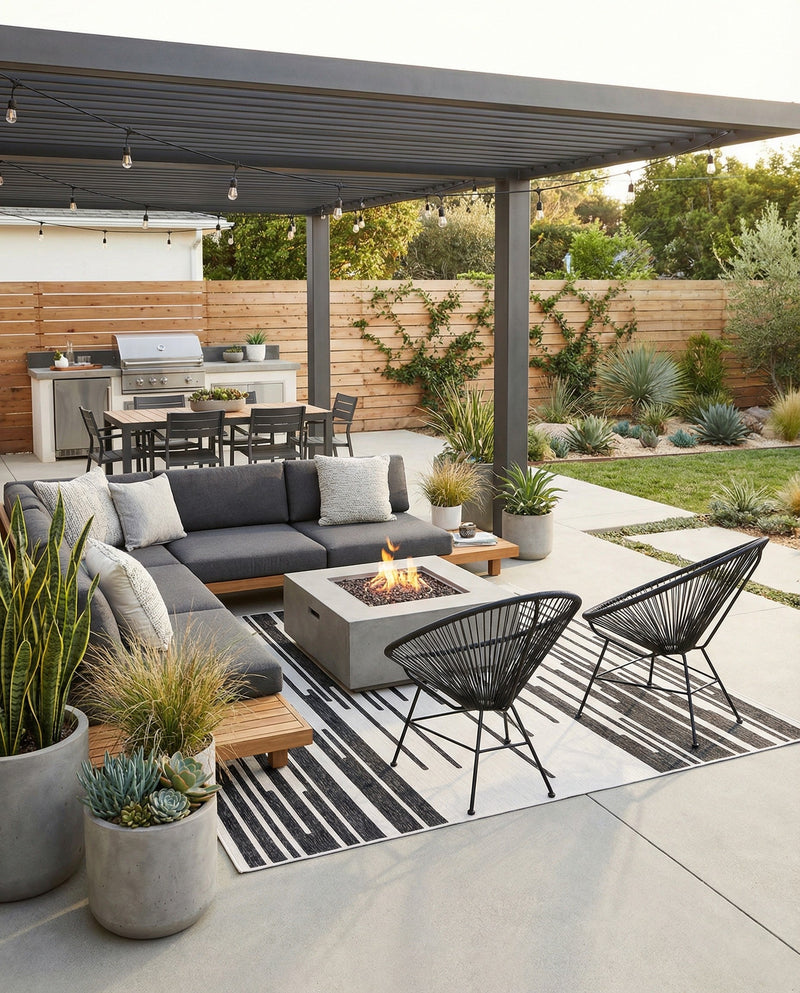 Urban Terrace Collection Area Rug -  Riverside Square Black and White  lifestyle 54