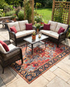 Patio Heritage Collection Area Rug -  Garden Rectangle Rust Red and Blue  lifestyle 44