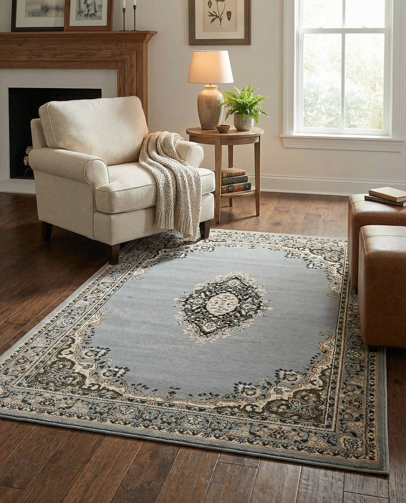 Tabriz Tapestry Collection Area Rug - Azerbaijan (Gray) Rectangle Gray  lifestyle 7