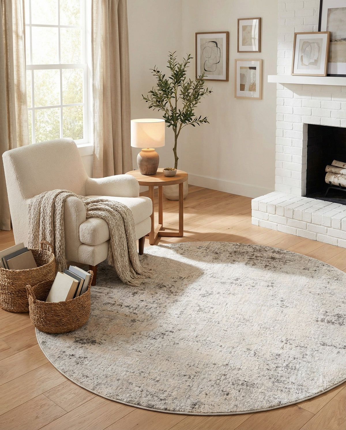 Aegean Elegance Collection Area Rug -  Paros Round Gray  lifestyle 83