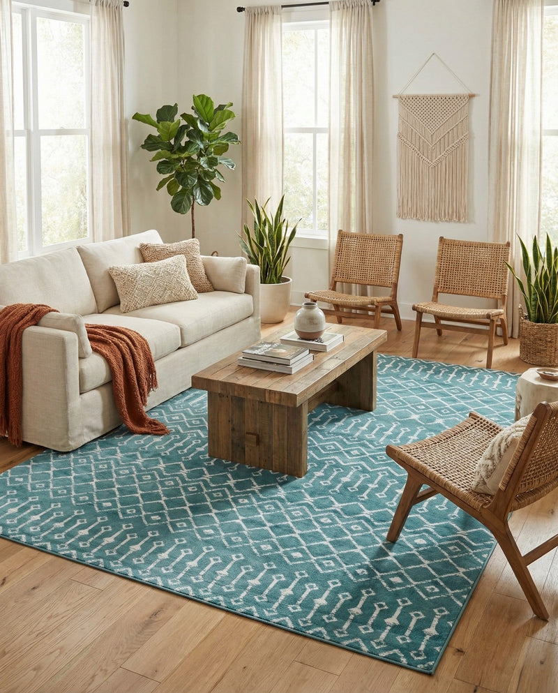 Marrakech Lattice Collection Area Rug - Medina (Turquoise) Rectangle Turquoise  lifestyle 16